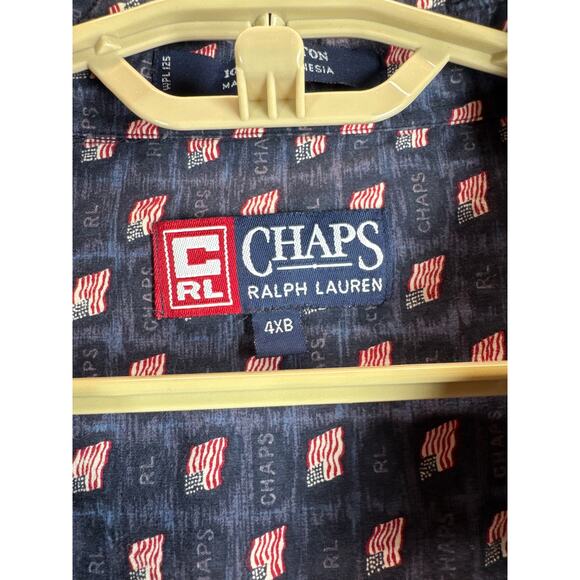 Chaps Ralph Lauren USA American Flag Button Up Shirt All Over Print Size 4XB - Picture 3 of 4